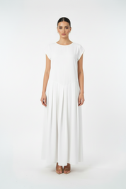 C 0011-03 White Pleated Under Abaya Dress