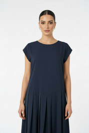C 0011-04 Navy Pleated Under Abaya Dress