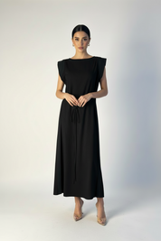 C 0012-02 Black Linen Under Abaya Dress