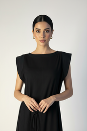 C 0012-02 Black Linen Under Abaya Dress