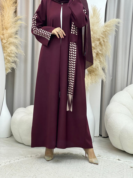 C 0013 Maroon Lasercut Eid Abaya