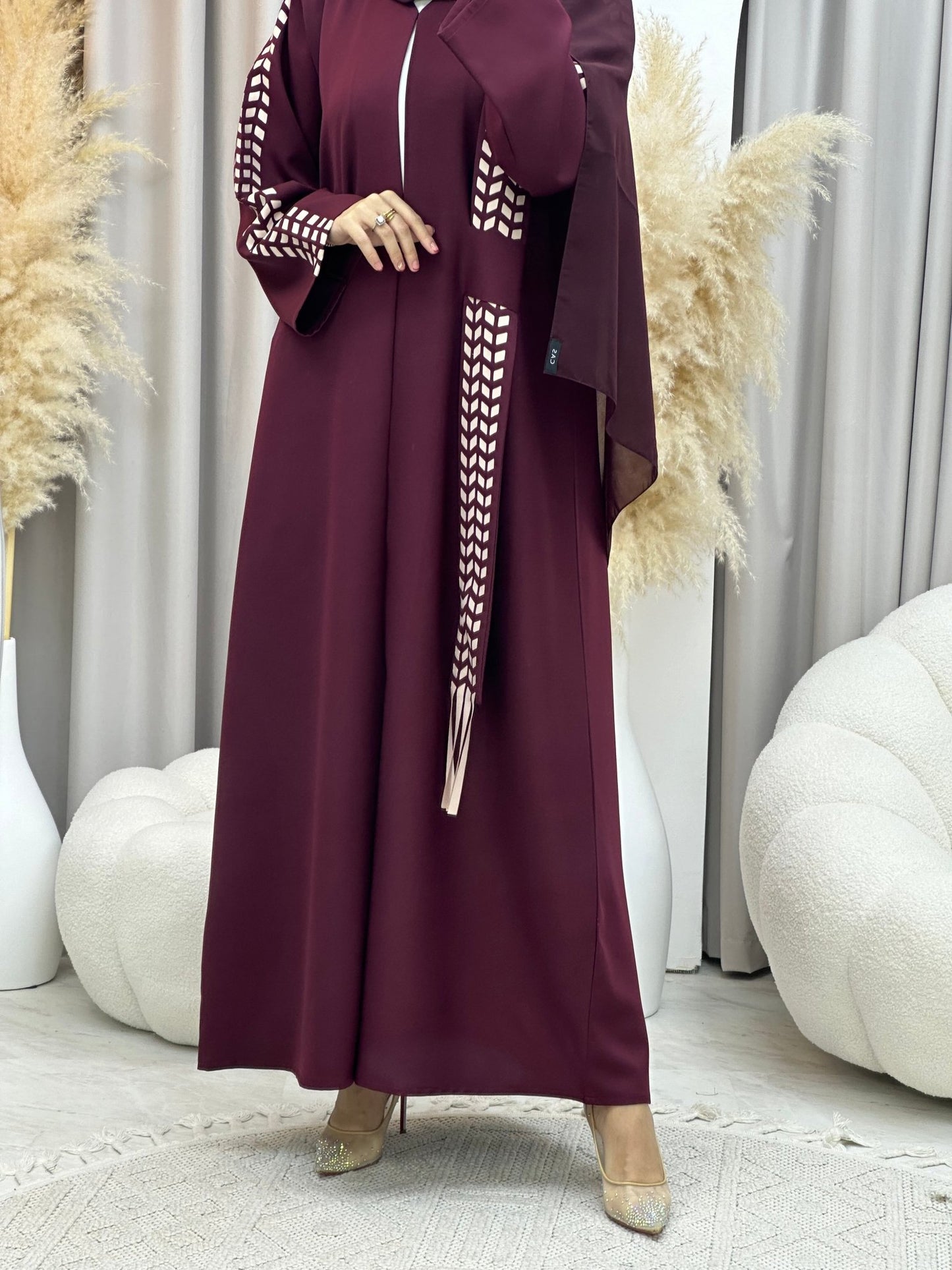 C 0013 Maroon Lasercut Eid Abaya