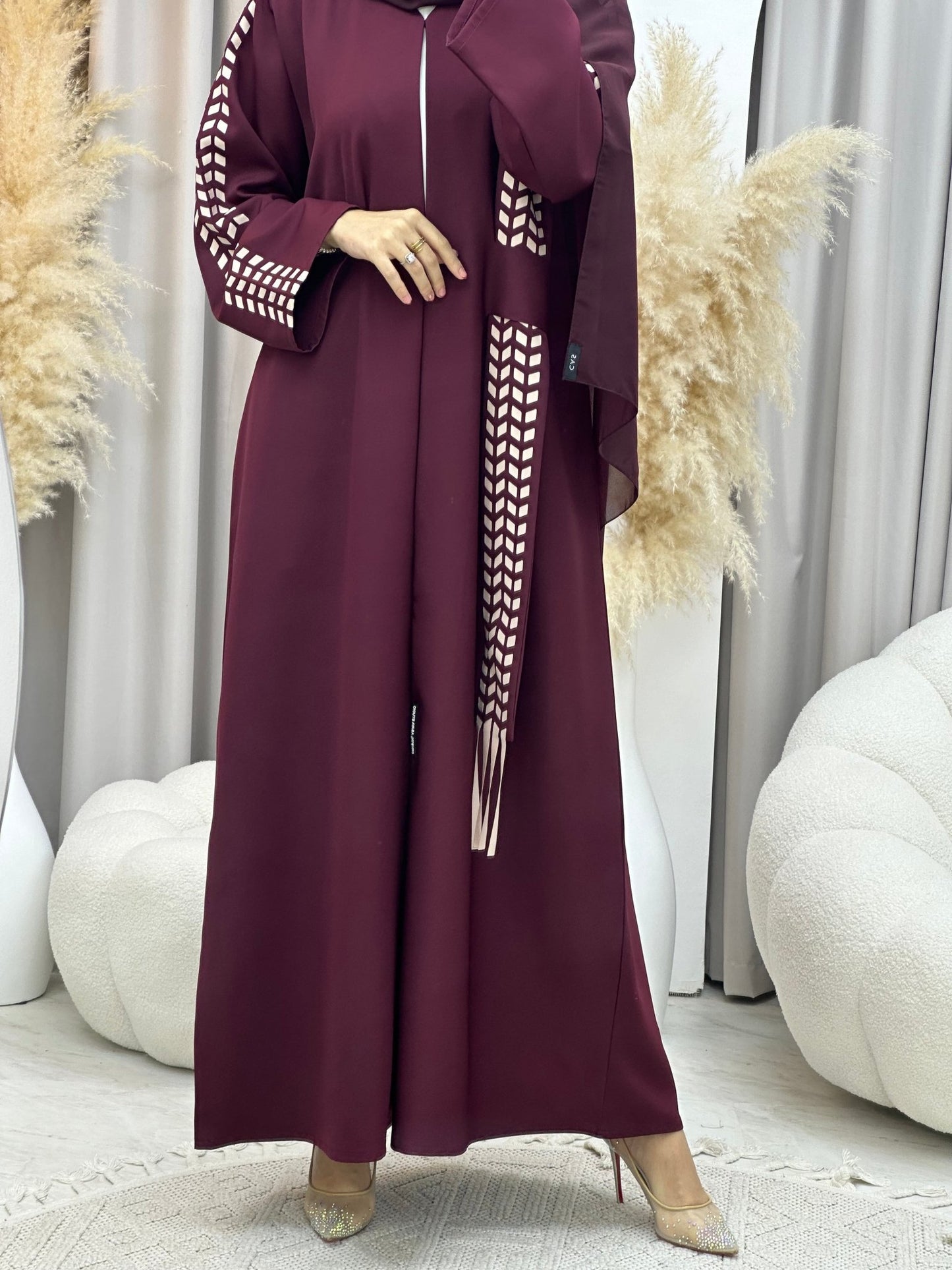 C 0013 Maroon Lasercut Eid Abaya