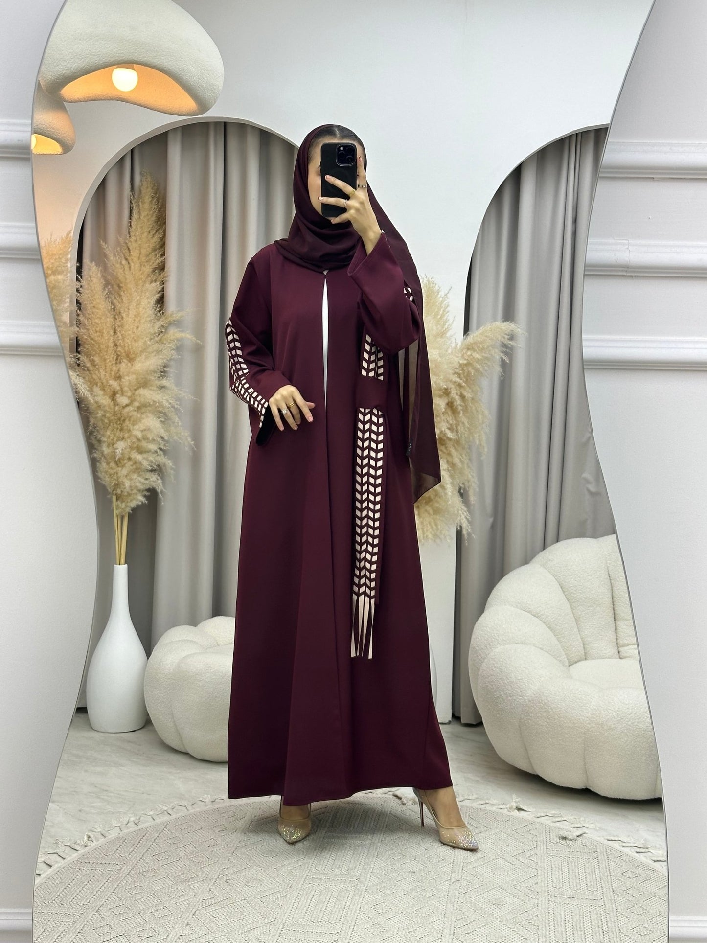 C 0013 Maroon Lasercut Eid Abaya