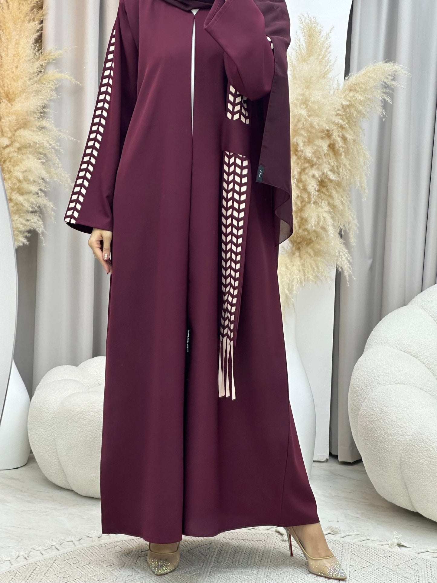 C 0013 Maroon Lasercut Eid Abaya