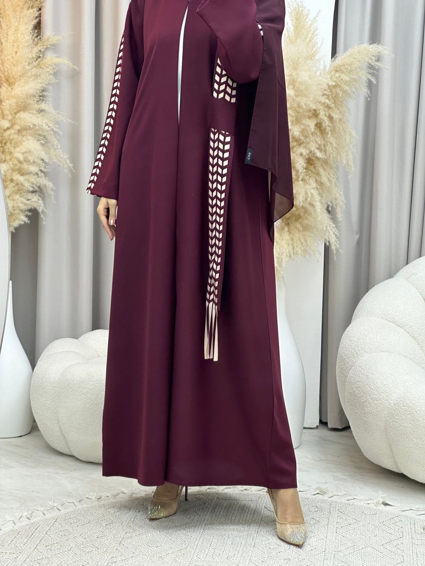 C 0013 Maroon Lasercut Eid Abaya