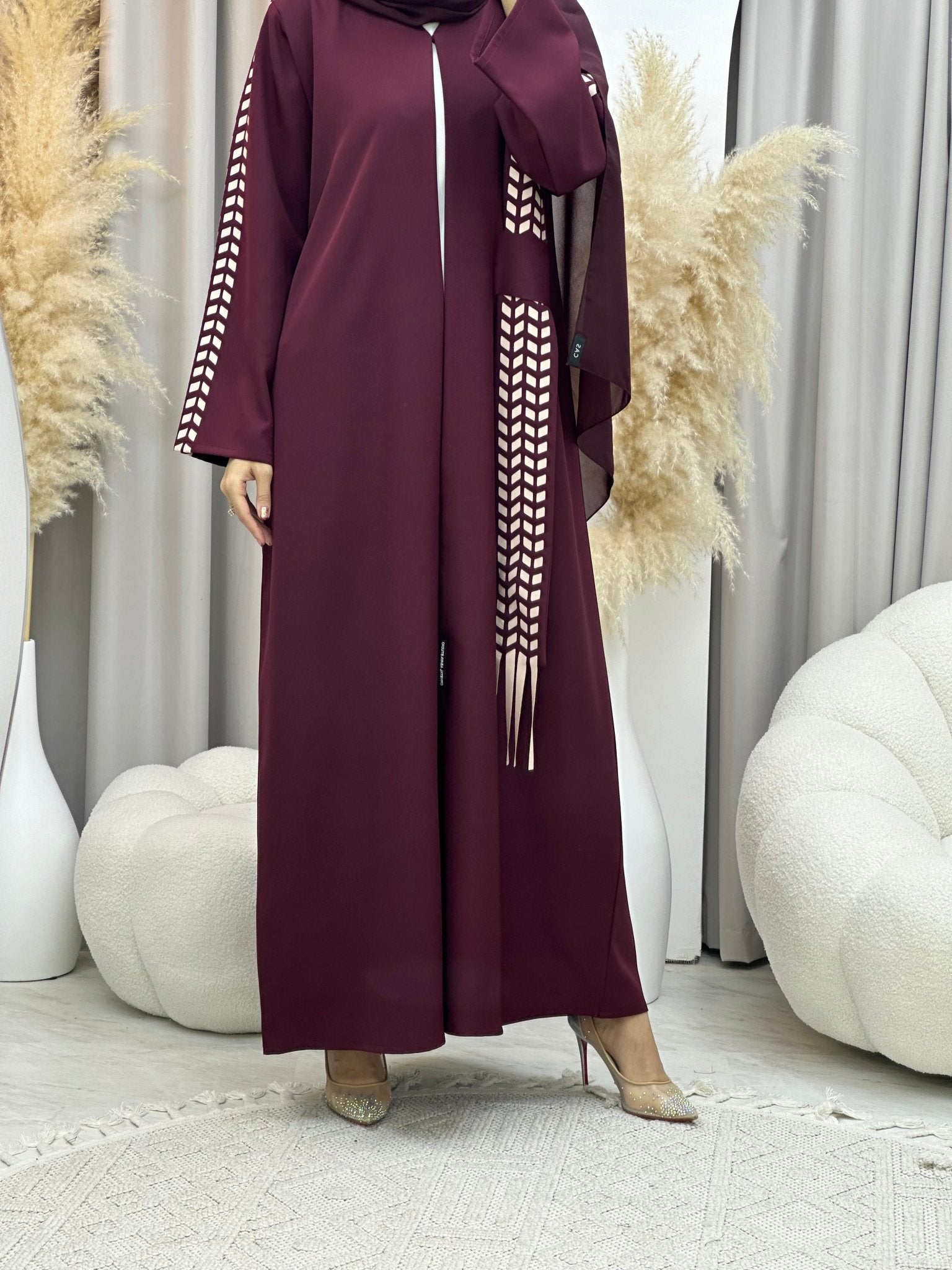 C 0013 Maroon Lasercut Eid Abaya