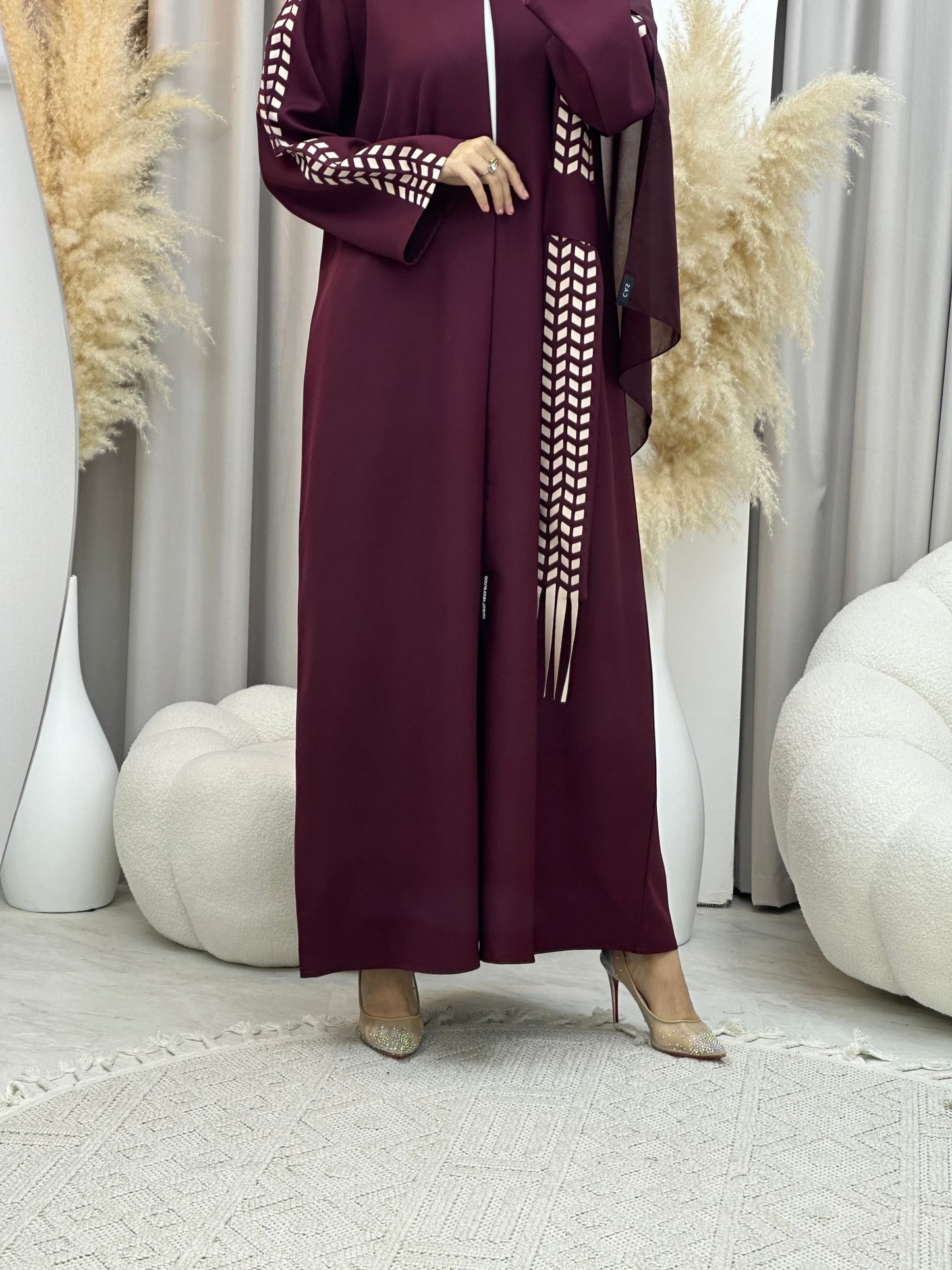 C 0013 Maroon Lasercut Eid Abaya