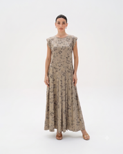 C 0014-02 Premium Beige Floral Under Abaya Dress