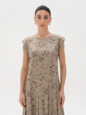 C 0014-02 Premium Beige Floral Under Abaya Dress