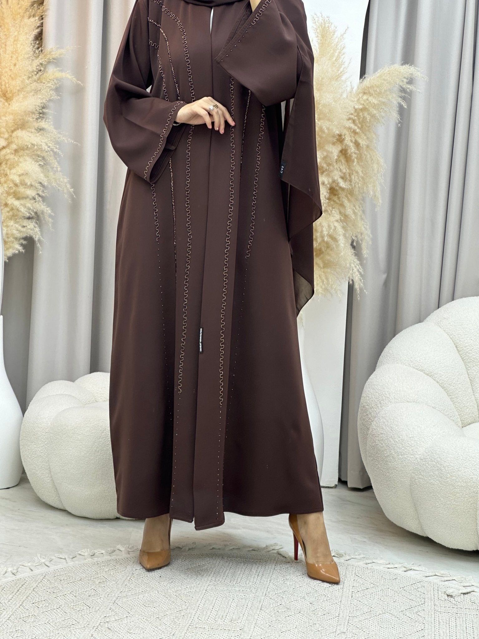 C 0014 Brown Embroidery Eid Abaya