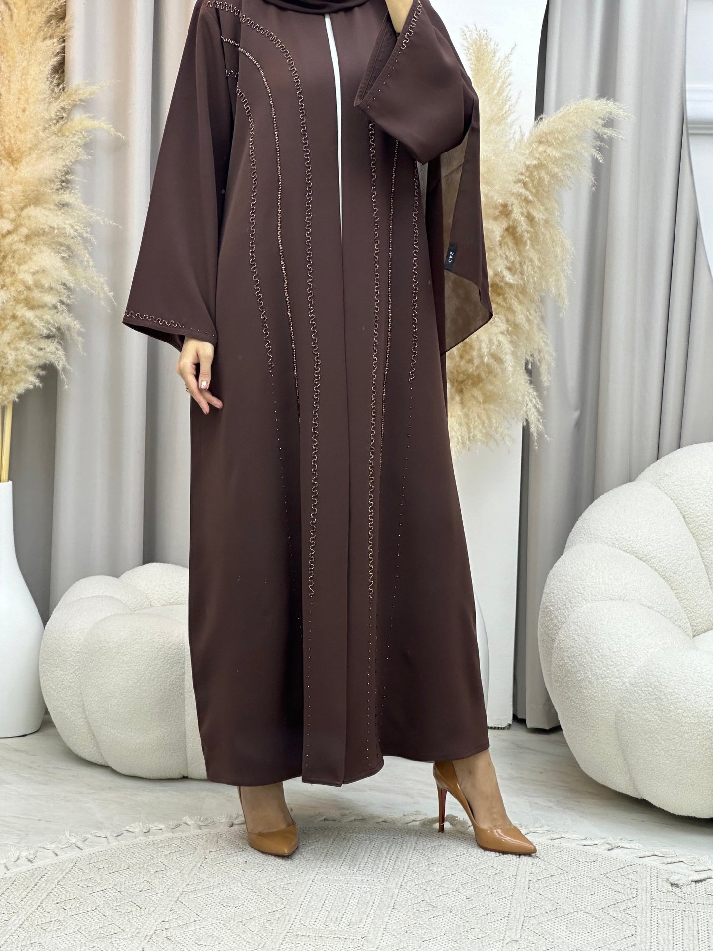 C 0014 Brown Embroidery Eid Abaya