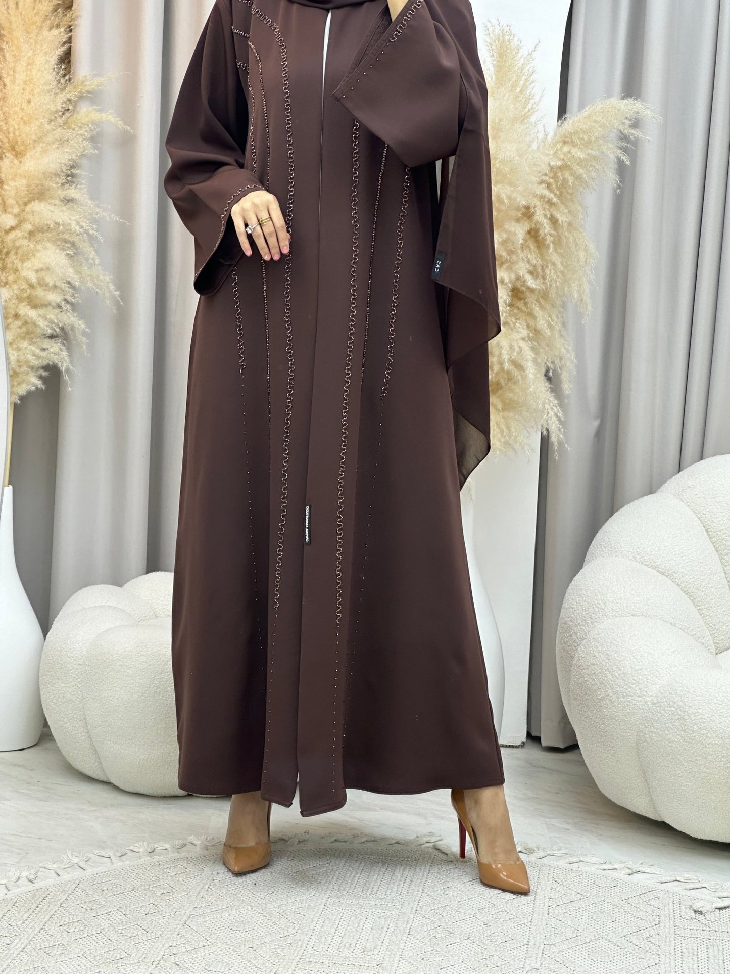 C 0014 Brown Embroidery Eid Abaya