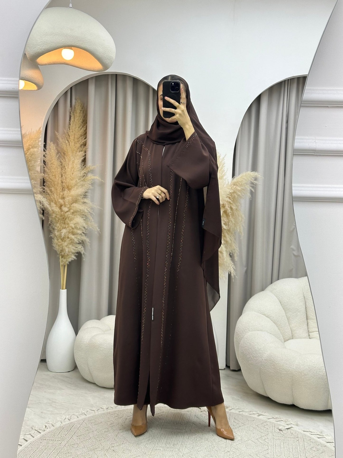 C 0014 Brown Embroidery Eid Abaya