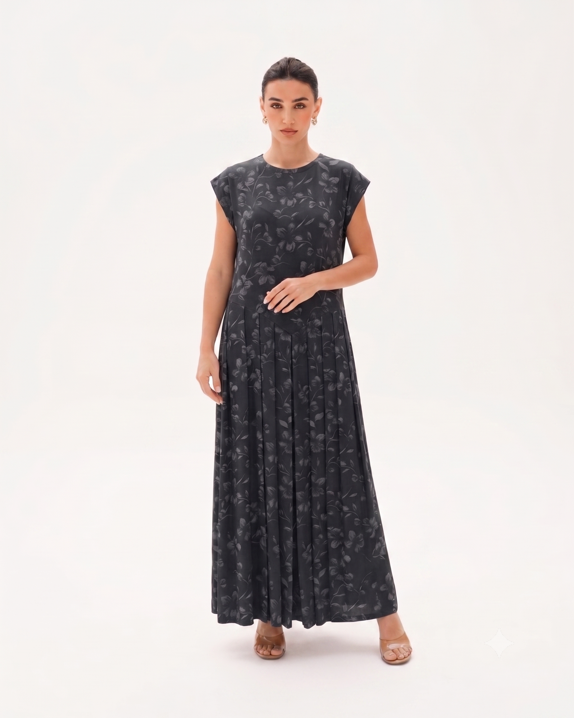 C 0014 Premium Black Floral Under Abaya Dress