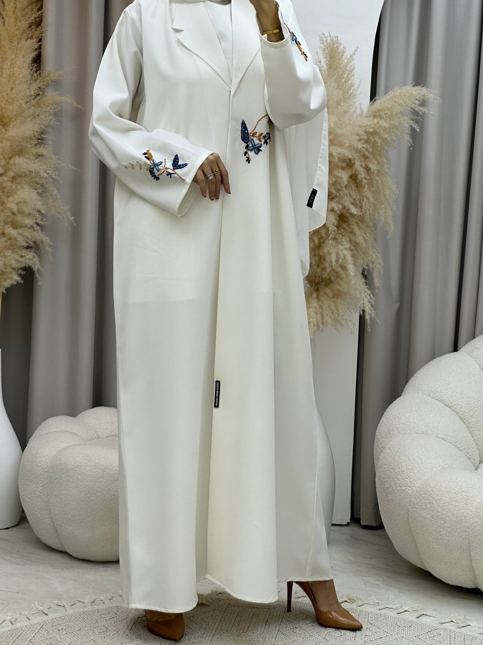 C 0018 Blue White Embroidery Eid Abaya