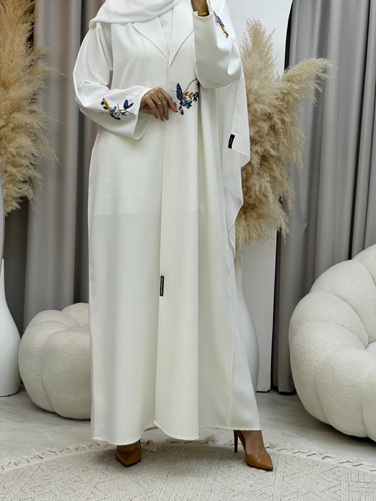 C 0018 Blue White Embroidery Eid Abaya