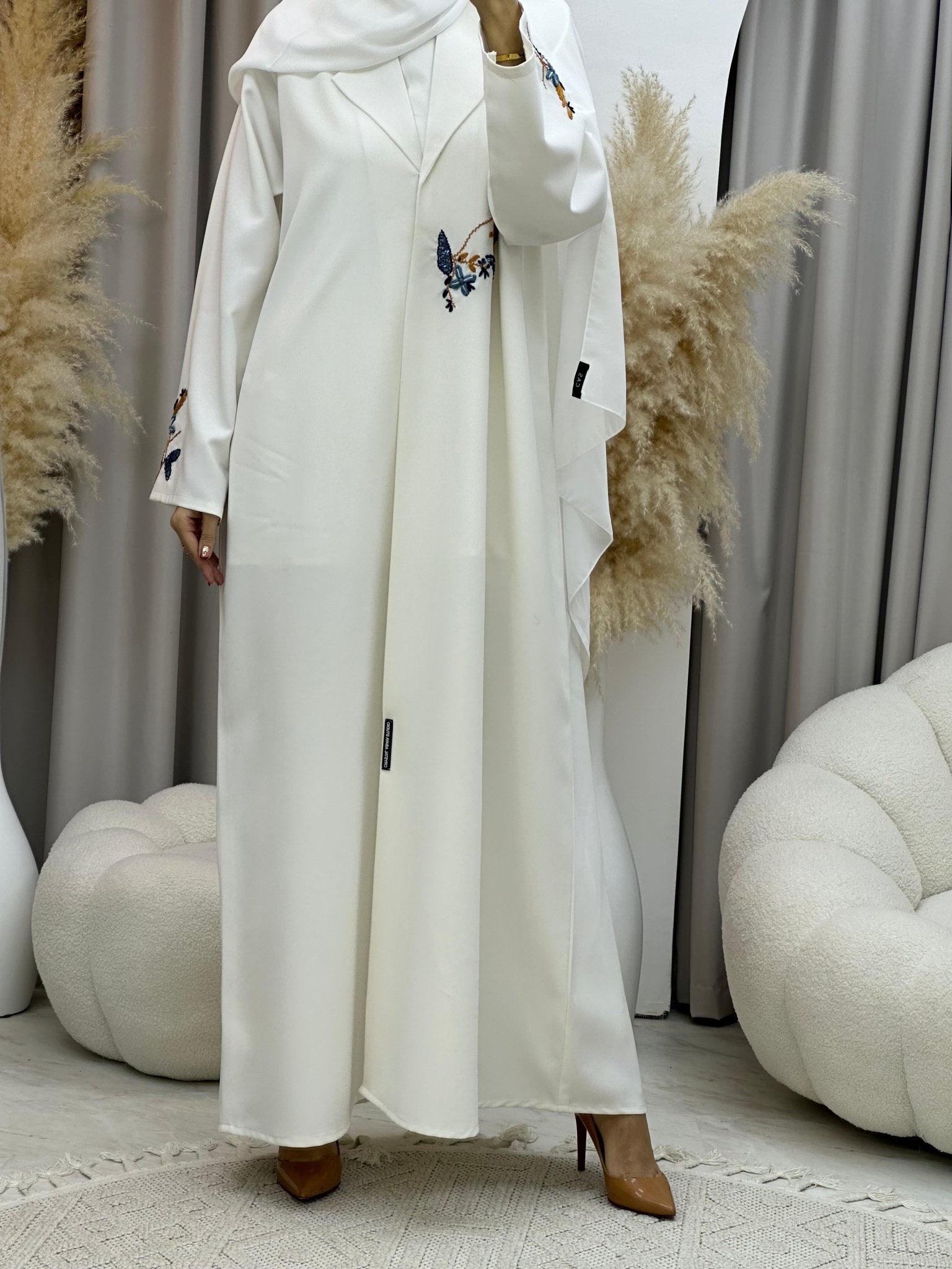 C 0018 Blue White Embroidery Eid Abaya