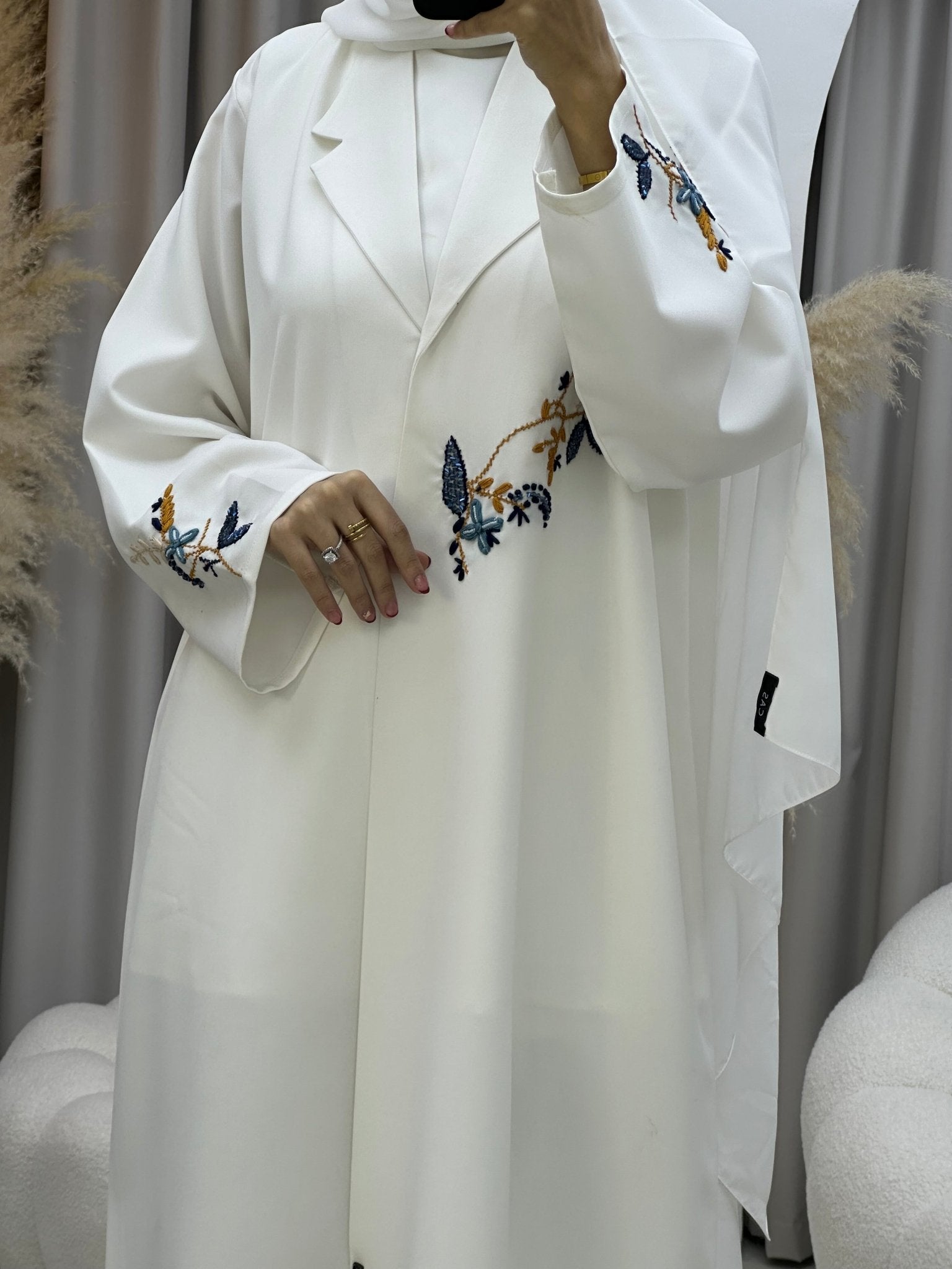 C 0018 Blue White Embroidery Eid Abaya