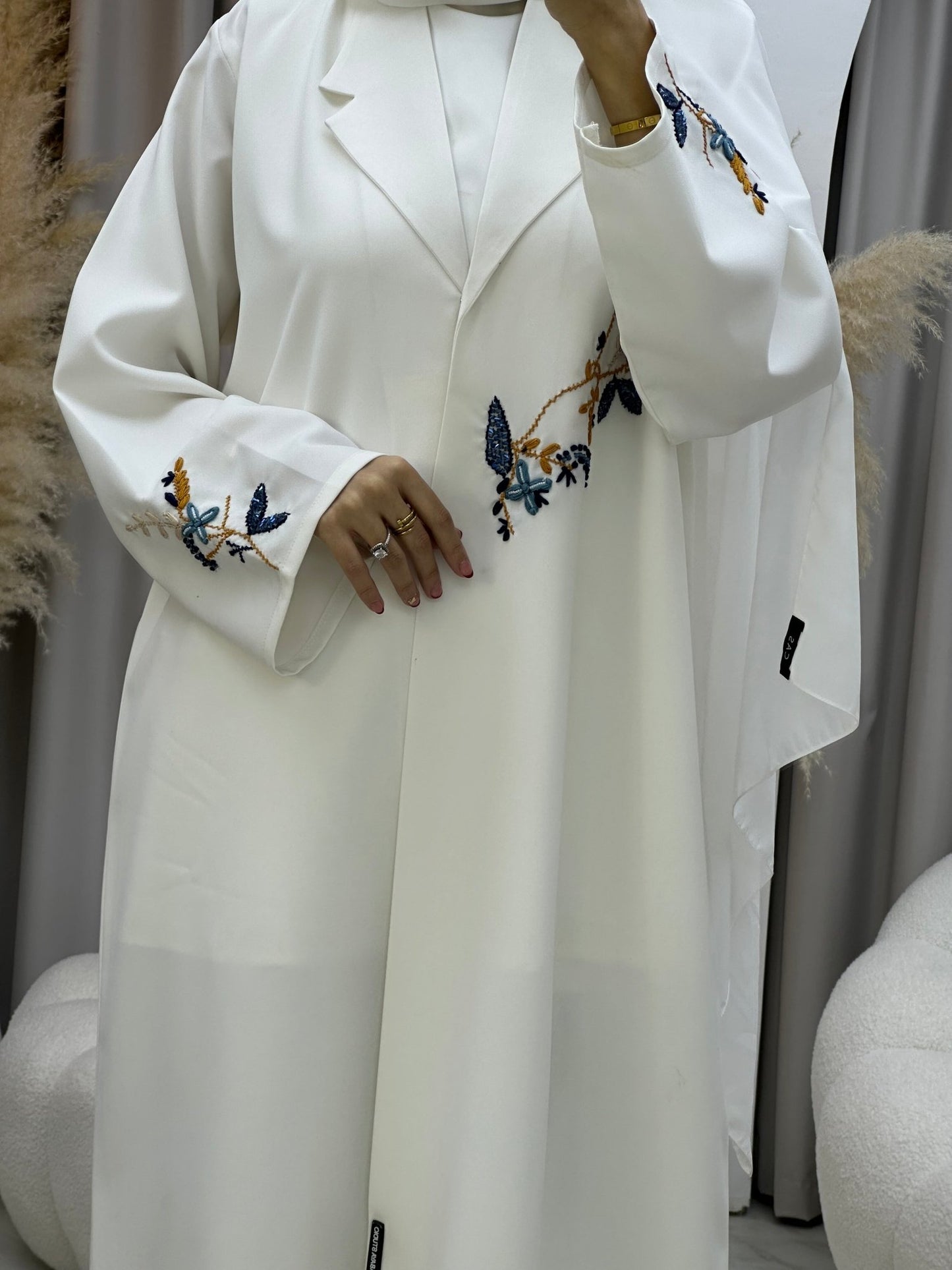 C 0018 Blue White Embroidery Eid Abaya