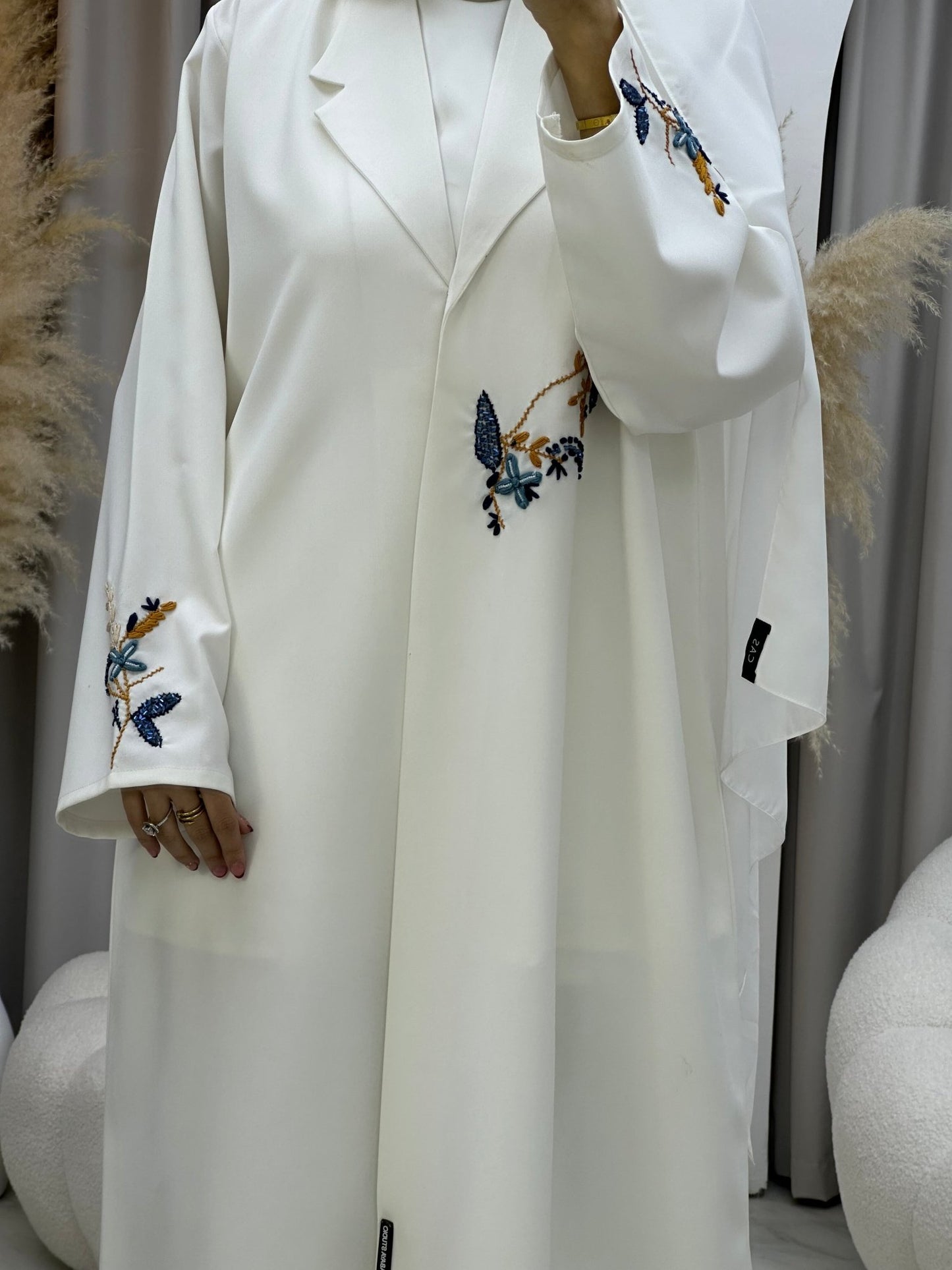 C 0018 Blue White Embroidery Eid Abaya