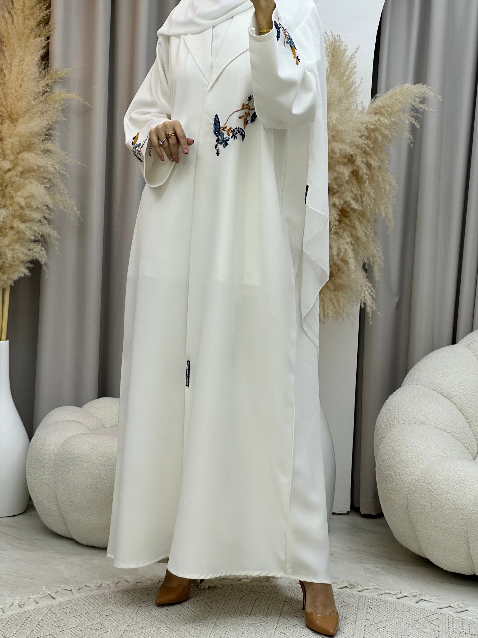 C 0018 Blue White Embroidery Eid Abaya