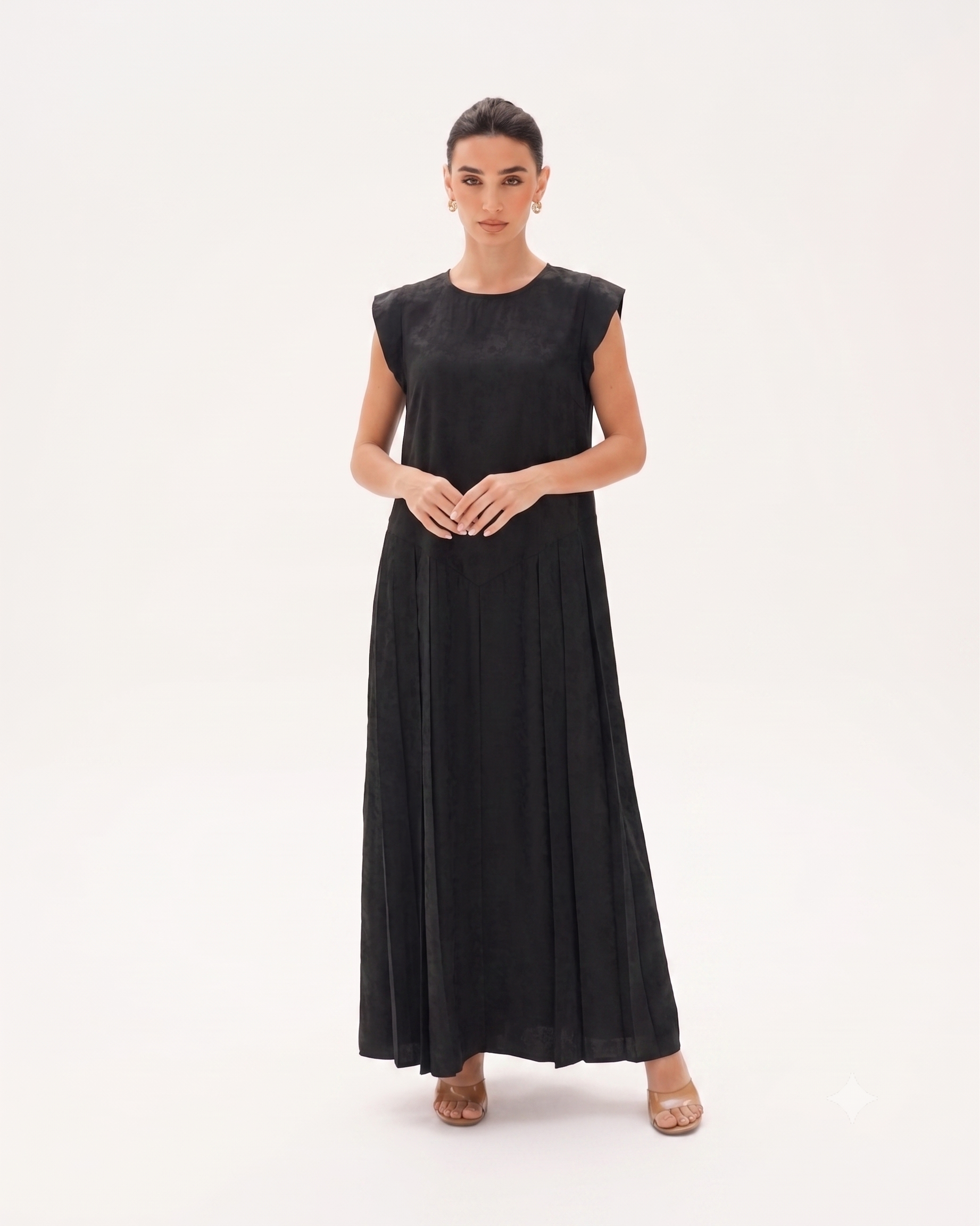 C 0018 Premium Black Printed Under Abaya Dress