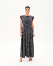 C 0019-01 Premium Grey Butterfly Pleated Under Abaya Dress
