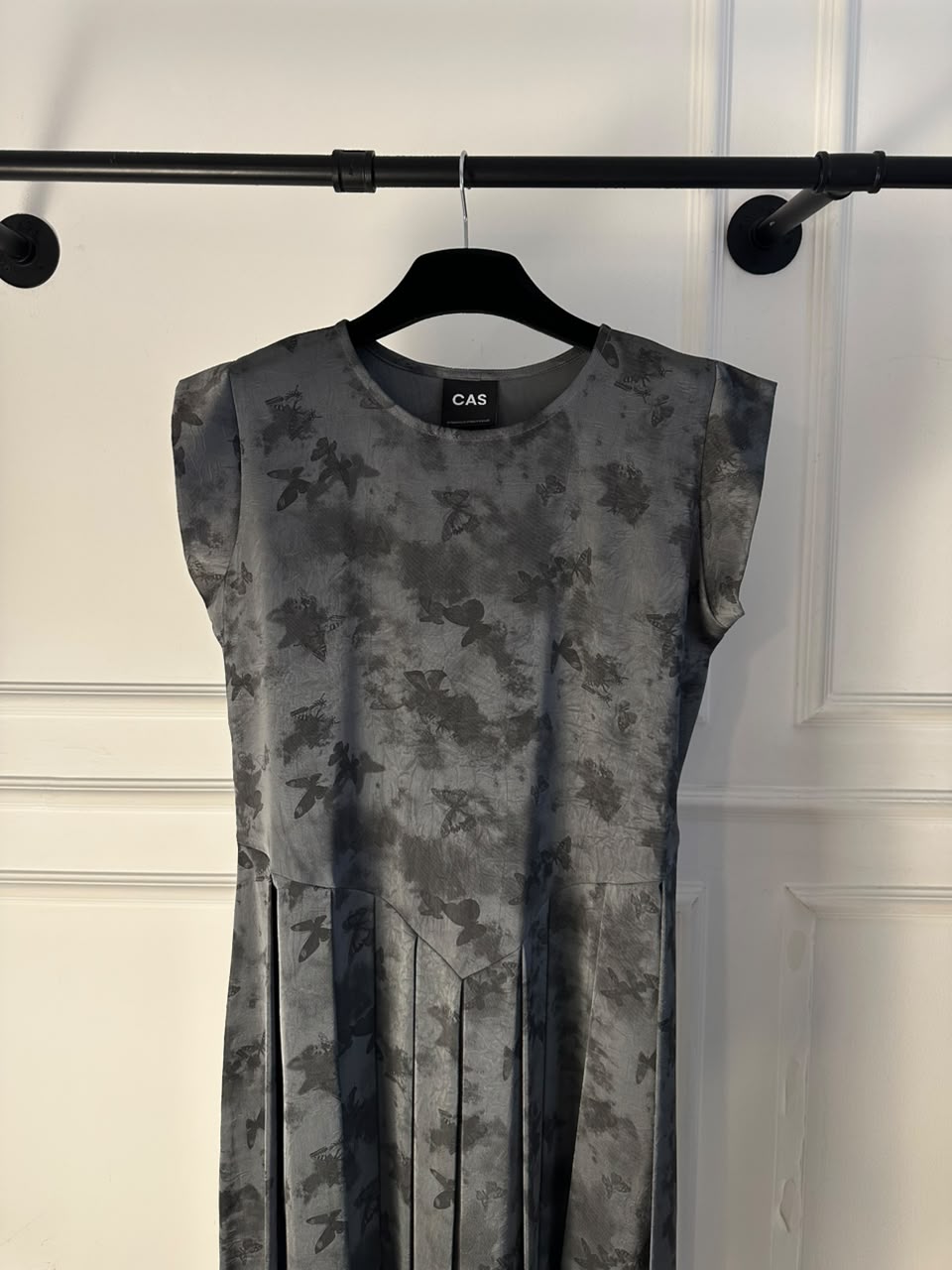 C 0019-01 Premium Grey Butterfly Pleated Under Abaya Dress