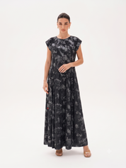 C 0019-02 Premium Black Butterfly Pleated Under Abaya Dress