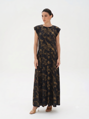 C 0019-03 Premium Gold Butterfly Pleated Under Abaya Dress