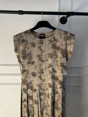 C 0019-04 Premium Beige Butterfly Pleated Under Abaya Dress