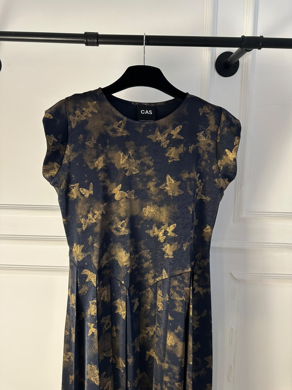 C 0019-05 Premium Navy Butterfly Pleated Under Abaya Dress