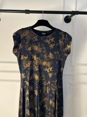 C 0019-05 Premium Navy Butterfly Pleated Under Abaya Dress