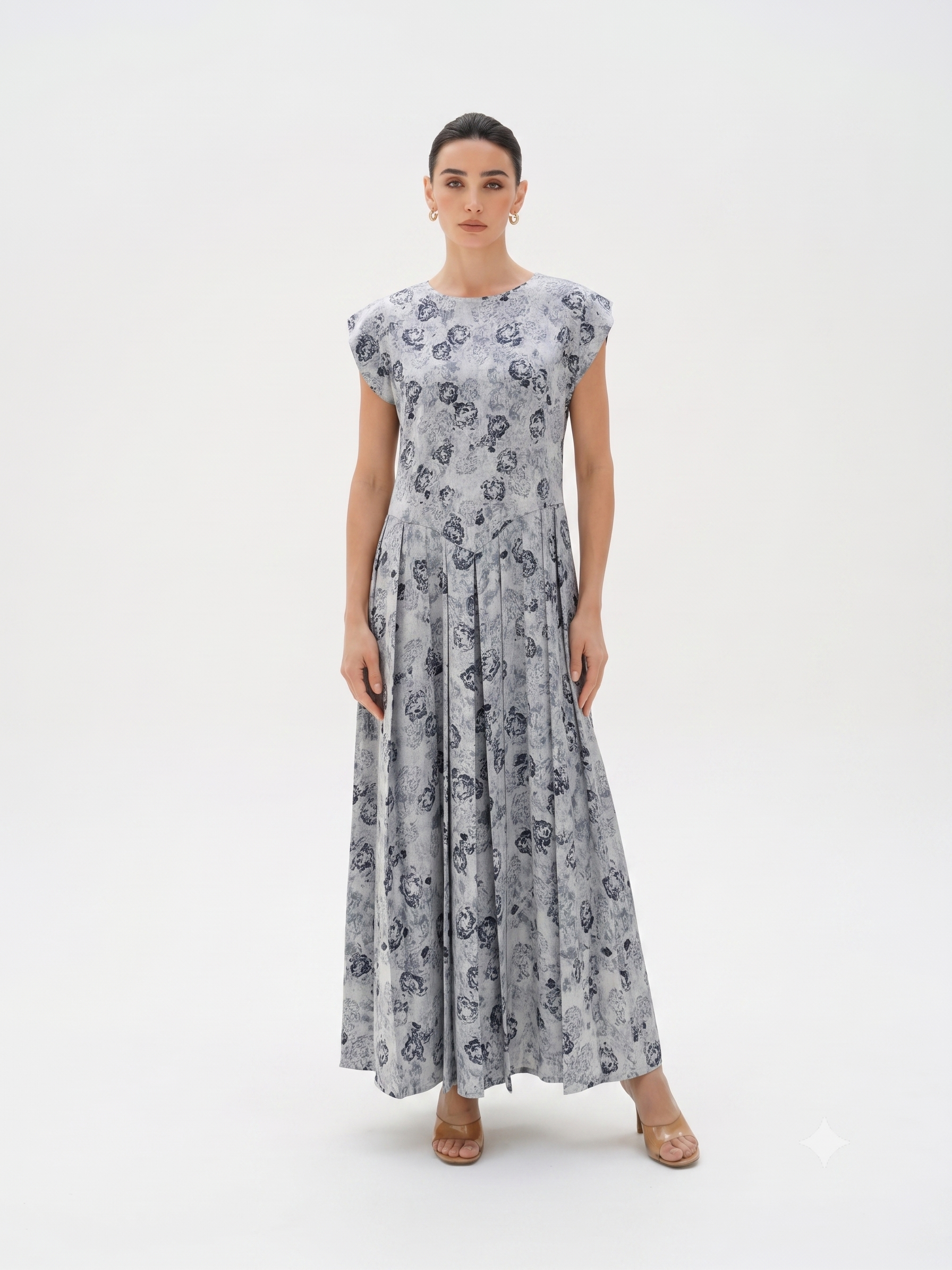 C 0020 Premium Light Grey Pleated Under Abaya Dress