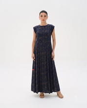 C 0021 Premium Navy Blue Pleated Under Abaya Dress