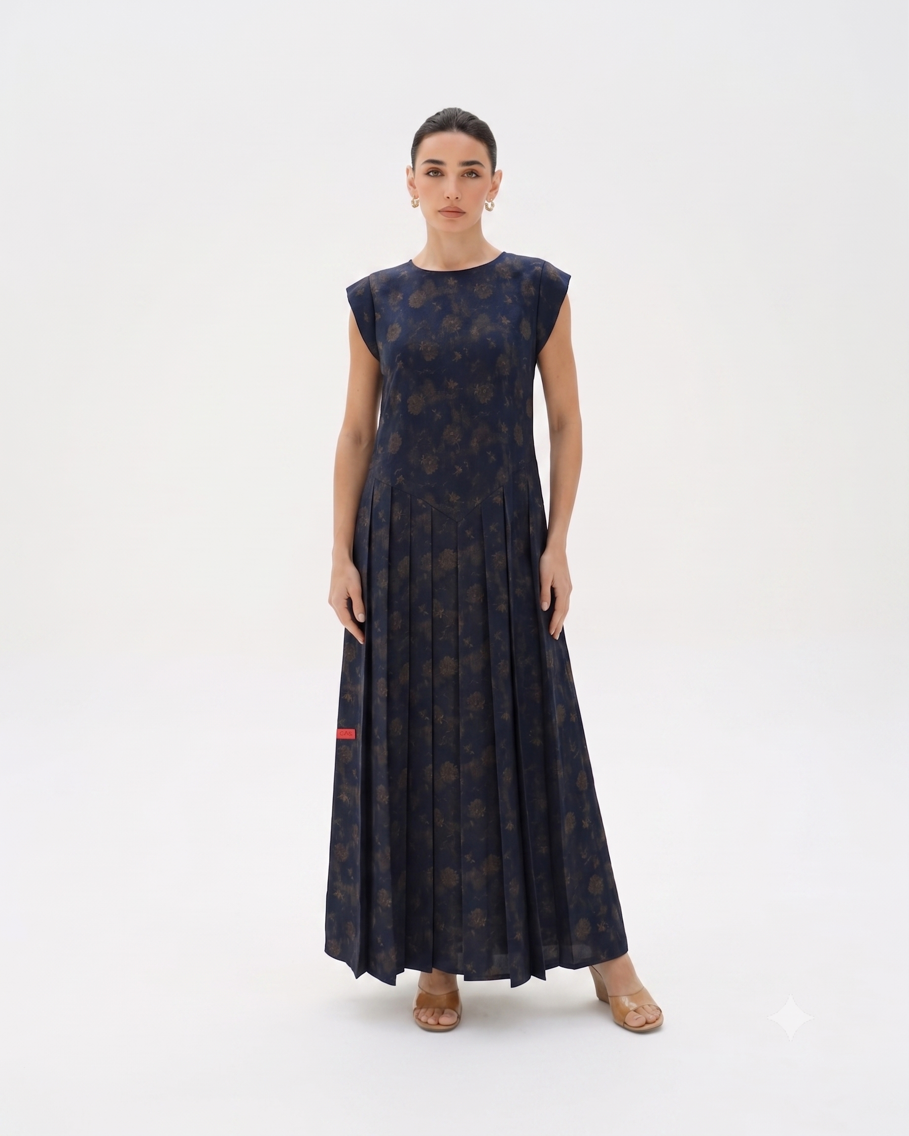 C 0021 Premium Navy Blue Pleated Under Abaya Dress