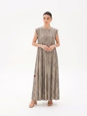C 0022-01 Premium Beige Pleated Under Abaya Dress