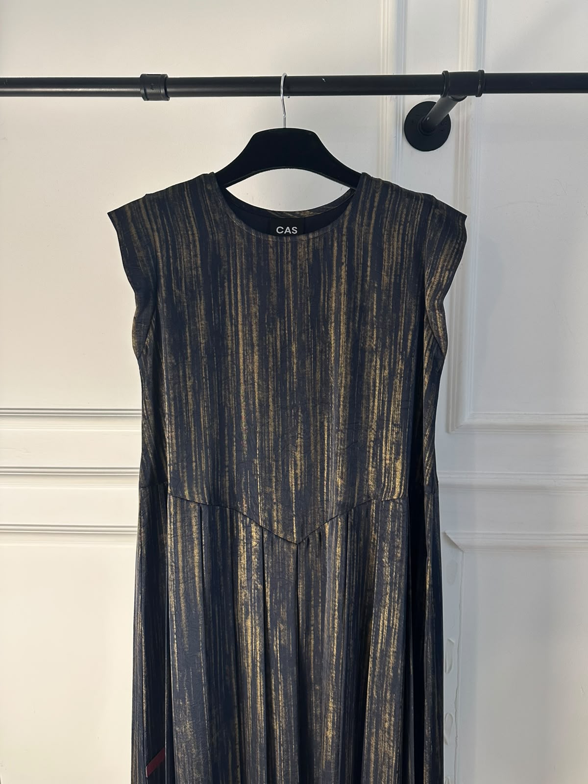 C 0022-03 Premium Navy Gold Pleated Under Abaya Dress