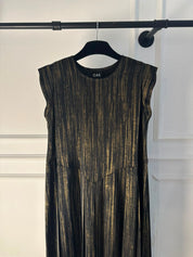 C 0022-04 Premium Black Gold Pleated Under Abaya Dress