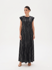 C 0022-05 Premium Black Silver Pleated Under Abaya Dress