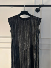 C 0022-05 Premium Black Silver Pleated Under Abaya Dress