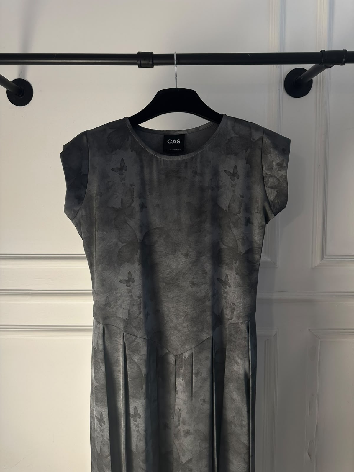 C 0023-01 Premium Charcoal Butterfly Pleated Under Abaya Dress