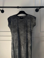 C 0023-01 Premium Charcoal Butterfly Pleated Under Abaya Dress