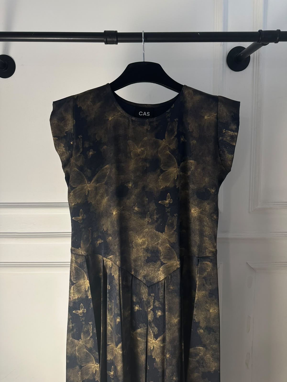 C 0023-02 Premium Navy Gold Butterfly Pleated Under Abaya Dress
