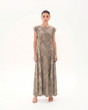 C 0023-03 Premium Beige Butterfly Pleated Under Abaya Dress