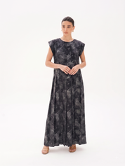 C 0023-04 Premium Black Silver Butterfly Pleated Under Abaya Dress