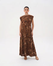 C 0024-01  Premium Caramel Butterfly Pleated Under Abaya Dress