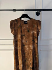 C 0024-01  Premium Caramel Butterfly Pleated Under Abaya Dress