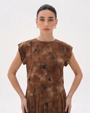 C 0024-01  Premium Caramel Butterfly Pleated Under Abaya Dress